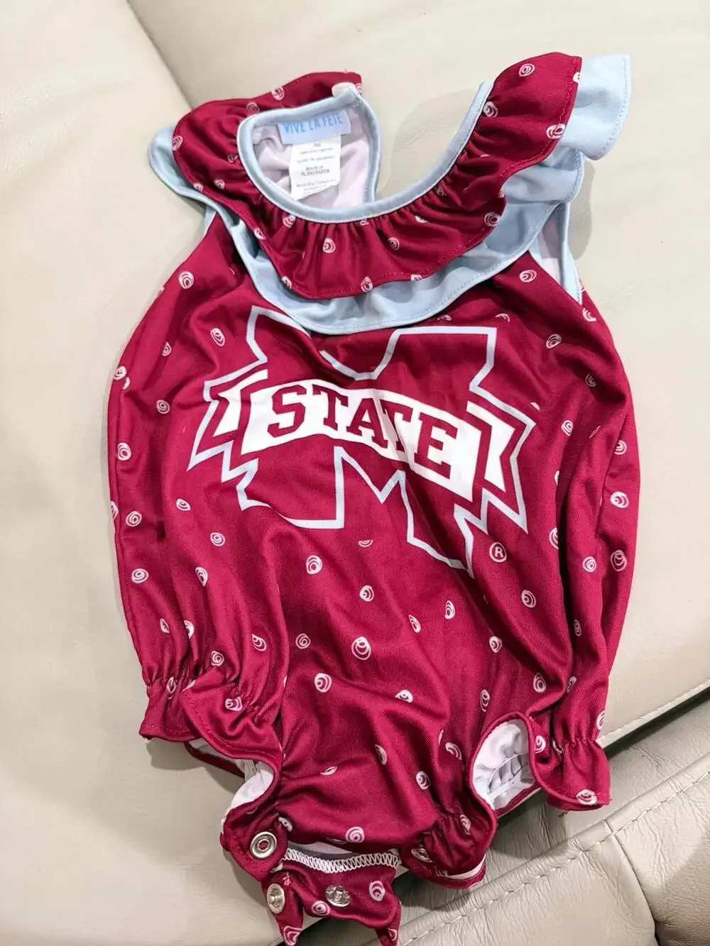 Vive La Fete Mississippi State Bulldogs Baby Girl Ruffle Bodysuit 6M